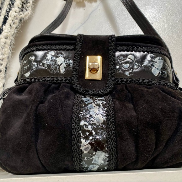 Rare velvet/leather 1950/1960s bag w top handle Made in CANADA - Picture 11 of 16